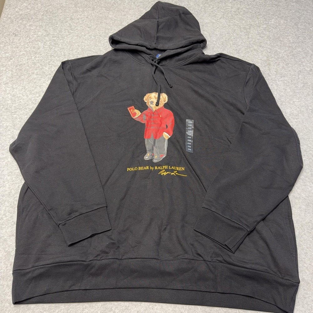 Polo Ralph Lauren Hoodie Mens Big 4X Black Lunar New Year Polo Bear Graphic